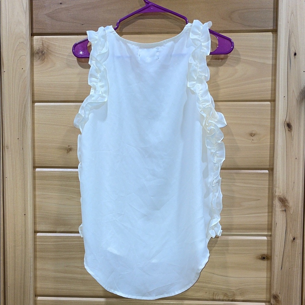 Chic Ivory Ruffle Sleeveless Blouse - Picture 4 of 4